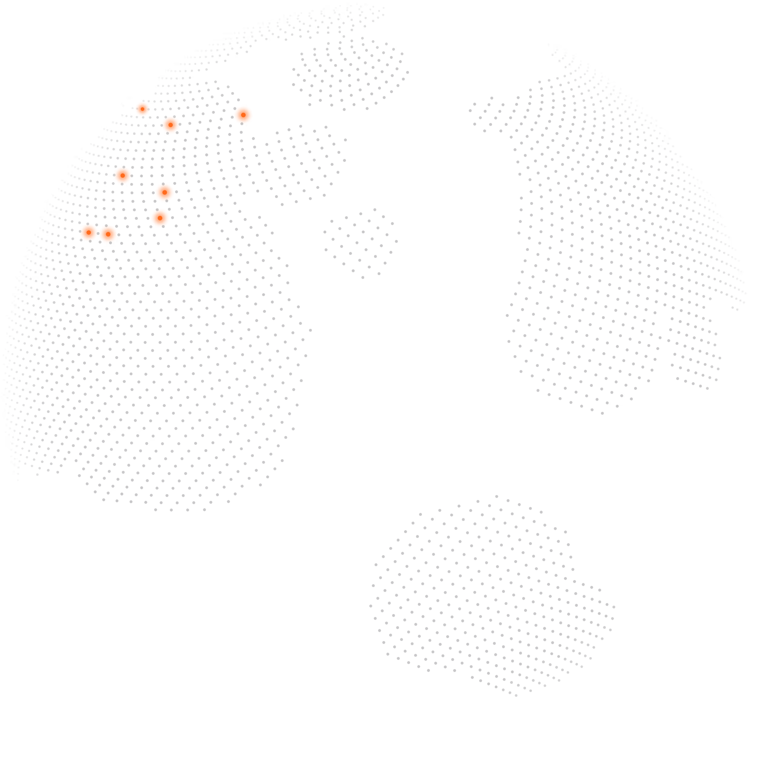 The demo catalog as a sphere of dots, one for each product, its categories as continents, the products of the first search lit